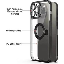 & Aksesuar iPhone 14 Pro Max ile Uyumlu Laser Şeffaf Parlak Arka Yüzey ve Logo Detaylı Kenarları Silikon Yapıya Sahip Lens Koruyuculu Kılıf (Yeşil)