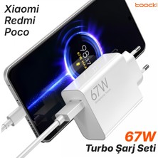 Toocki 67W Turbo Hızlı Şarj Aleti + 6A Type-C Kablo Seti Xiaomi Redmi Note 13 12 11 Pro Poco X6 X5 Pro F5 Xiaomi 13T 14T 12T Uyumlu 67 Watt 1 Metre