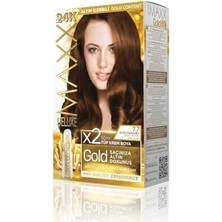 Serisi 24K Altın Parçacıklı Serum ile 1 Kutu 2 x 50 ml ve Geliştiriciler Saç Boyası (Koyu Karamel 7.7)