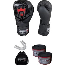 Dragon Do Yakuza Kick Boks Eldiveni Şeffaf Dişlik ve 3 5 Metre Elastik Bandaj 3'lü Set Siyah 12 O