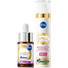 Aydınlatıcı ve Leke Karşıtı Cilt Bakım Seti SPF50 Yüz Güneş Kremi 40ML Serum 15ML