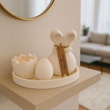 Mireva Minimalist Paskalya Tavşanı ve Yumurta Seti – Dekoratif Seramik Tepsi Üzerinde Modern Ba