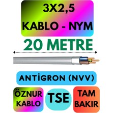 Avarson Öznur 3x2,5 Antigron (Nym) Kablo, 20 Metre, Gri