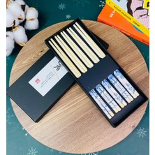Giftmoda Mavi Çiçek Desenli Chopstick 5'li Set