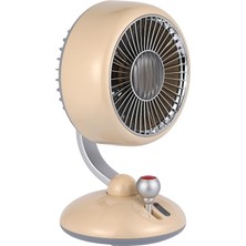 Juo Q3 120° Salınımlı 3 Kademeli LED Işıklı Şarjlı Masaüstü Fan Vantilatör Retro Bej
