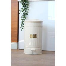Paslanmaz Galvaniz Metal 30 Litre Pedallı Çöp Kovası (Krem)