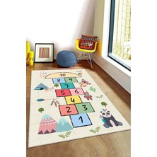 Viva Home Makinede Yıkanan Kaymaz Taban Seksekli Çocuk Halısı AR757, Kemik, 80 x 150