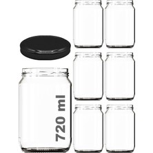 Afracam 720 ml Şeffaf Kavanoz 720 cc Konserve Metal Siyah Kapaklı Cam Kavanoz 6 Adet