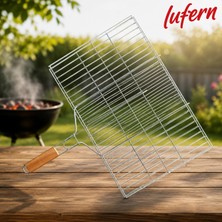 Lufern Dayanıklı Küçük Boy Mangal Izgarası 35X20 cm Ahşap Saplı Piknik Kamp Açık Hava Et Tavuk Sebze
