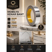 ESBH Kendinden Yapışkanlı Gümüş Krom Dekoratif Şerit Bant 20 mm x 5 Metre - Pvc Mobilya, Duvar, Fayans ve Çıta Kenar Bandı