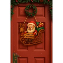 Noel Babalı Kızaklı Hediye Paketli Yılbaşı Geyikli Kapı Süsü Ahşap Noel Kapı Süsü Yılb