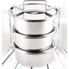 15X6CM 4 Kap Isıtılabilir Sefer Tası 4-5 Kişilik Paslanmaz Çelik Yemek Taşıma Kabı 750ML X4=