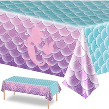 Mey İthalat Aputue Tek Kullanımlık Plastik Masa Örtüsü, 2 Pcs 137X274 cm Deniz Kızı Temalı Balık Pulu Desenli, Kız Çocuk Doğum Günü Partisi Süslemeleri, Okyanus Konseptli Etkinlikler Için Koruyucu Örtü