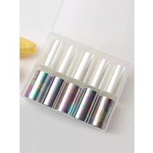 Mey İthalat 10LU Tırnak Süsleme Folyosu Şeffaf ve Koyu Holografik Dizayn Nail Art Transfer Folyo WNF-045