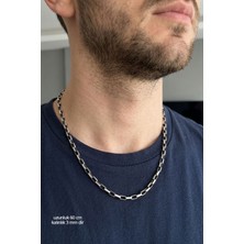 Ose Shop Italyan Tasarımı 925 Ayar Gümüş Üzerine Siyah Rodajli Tarz Erkek Zincir Kolye