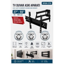 Zibox 32-55 Inç Uyumlu Hareketli Tv Askı Aparatı Çift Kollu 40 kg Taşıma Kapasiteli Full Hareket Duvar Aparatı