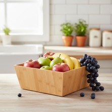 Doğal Bambu Çok Amaçlı Saklama Kutusu - 28X28X12 cm Banyo, Mutfak ve Dolap Içi Organizer Düze