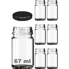 67 ml Şeffaf Shot Kavanoz 67 cc Konserve Metal Siyah Kapaklı Cam Kavanoz 6 Adet