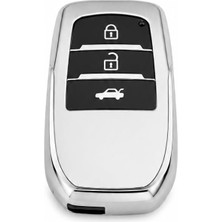 Autohan Keys Toyota Corolla ile Uyumlu Lüks Nano Anahtar Kılıfı, 3 Buton, Krom Renk, Flama x Pac