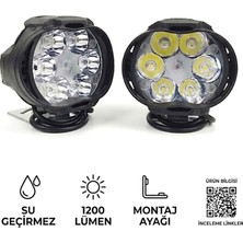 Reycar Motosiklet ve Elektrikli Araç Uyumlu 6 Led'li 2 Modlu Beyaz Renk Mercekli Ek Aydınlatma Lambası 9-85V 2'li Paket