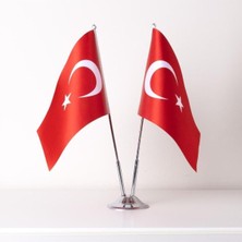 Zc Bayrak Türkiye 2li Masa Bayrağı Saten Kumaş Dijital Baskı 15X22,5 cm