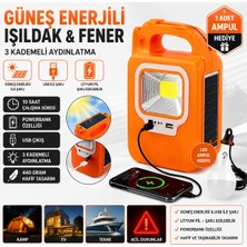 Powermaster Solar Işıldak Fener Güneş Enerjili ve USB Şarj Lamba Kamp Güç Kaynağı Ampul Hediyeli