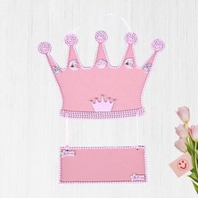 Süsle Bebek ve Parti Taçlı Isimlikli Ahşap Kapı Süsü, Pembe