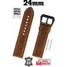 Saatse 24MM Kahverengi Spor Crazy Nubuk Hakiki Deri Saat Kordonu Kayış Akıllı Pimli