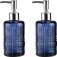 Mey İthalat Banyo Seti Cam Sıvı Sabunluk 2 Adet,kristal Desenli Mavi 300ML 6,8X17,6CM