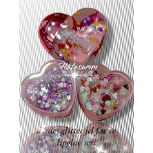 Mey İthalat Metalik Simli Jel Glitter ve Kalpli Lipgloss Seti