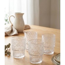 Ch 4lü Retro Kabartmalı Cam Su ve Meşrubat Bardak Seti 200 ml