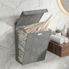 Panier Gri Pratik Duvara Asılabilir & Katlanır Kirli Çamaşır Sepeti - 2 Adet Askı Aparatı Dah