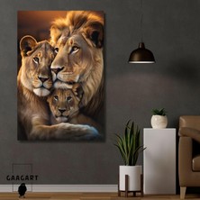 Tekli Dikey Kanvas Duvar Tablosu Sarılmış Aslan Ailesi, 100 x 150