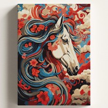 Sayılarla Boyama Tuval Hobi Seti, Renkli At Temalı Fırça ve Boya Dahil Set (Çıtalı) 50X70 cm