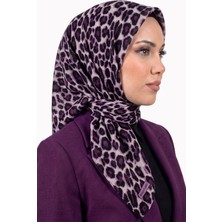 Hadiora Kadın Mor Leopar Desenli Pamuklu Dikişli Yazma