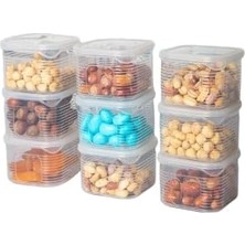Erzak Saklama Kabı Sızdırmaz Kapak 9'lu Set Şeffaf-(Ölçü Kabı Hediyeli)