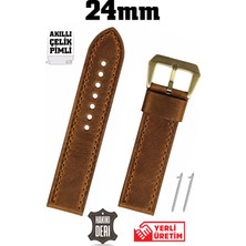 Saatse 24MM Kahverengi Spor Crazy Nubuk Hakiki Deri Saat Kordonu Kayış Akıllı Pimli