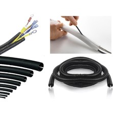 14MM Kablo Tesisat Gizleme Düzenleme Spiral Yarıklı Hortum Siyah Renk (5 Metre)