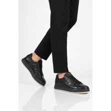 Voyager Siyah Hakiki Deri Erkek Casual Sneaker Memory Taban Premium Casual Ayakkabı M030 M