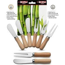 Smartizi 6 Parça Doğal Bambu Kahvaltı ve Sunum Seti - 3 Mini Kokteyl Çatalı ve 3 Tereyağı Re�