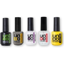 Uno 5'li Tırnak Jel Seti, Rubber Base Coat, Strong Base, Top Coat, Non-Acid Primer, Dehydrator, 15M