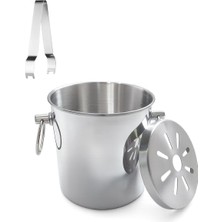 Çelik Tek Cidarlı 1250 ml Maşalı Elekli Buz Kovası Buzluk CIN877