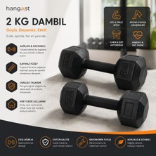 Hangast 2x2 kg Dambıl Seti (Toplam 4 Kg) Kaymaz Tutma Saplı Altıgen Fitness Dumbbell Ev Spor Ağırlık Seti