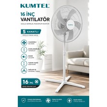 Kumtel KTF-355 Beyaz 16 Inç Ayaklı Vantilatör 50 W, 5 Pervaneli, 3 Kademeli, 121 cm Yüksekli