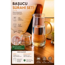 Rotanev Başucu Cam Sürahi ve Bardak Seti Kulplu Şık Tasarım Gece Su Sürahisi Bardak Kapaklı Cam Karaf Seti 1,3 Litre