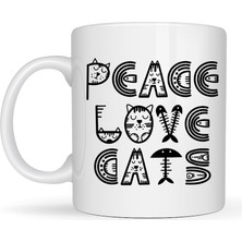 Bezos Peace Love Cats – Sevimli Kedi Desenli Porselen Kupa Model 60 Kahve & Çay Kupası