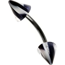 Mey İthalat Rouge Moulin Curved Barbel Çelik Spike Piercing TDGR00889, Siyah-Beyaz