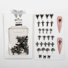 Mey İthalat 30LU Örümcek ve Haç Gotik Dizayn Metal Tırnak Süsleme Charm Nail Art Charm Taşları WN-501