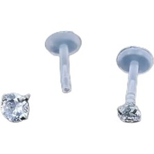 Mey İthalat Anti-Alerjik Bioplast Taşlı Labret Piercing, Şeffaf