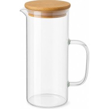 Mey İthalat Cam Sürahi 1,5 Litre Bambu Kapaklı, Borosilikat Cam Sürahi, Limonata Sürahisi, Soğuk Çay ve Meyve Suyu Sürahisi, Şeffaf Cam Içecek Sürahisi, Damlatmaz Ağız Tasarımı, Ergonomik Kulplu